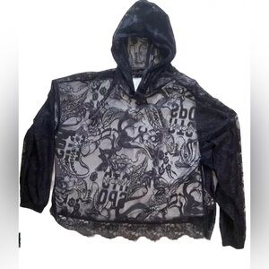 Marc Cain Sports Oversized  Lace Mesh Women’s Long Sleeve Hoodie Top Sz M